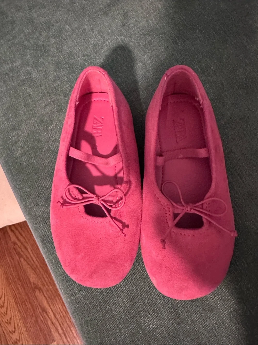 Zara Pink Suede Mary Jane Flats with Bow